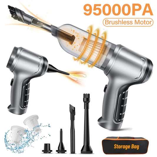 Aspirateur de voiture sans fil Portable 95000PA haute puissance 2 en 1 Mini aspirateur à main souffleur pour voiture maison