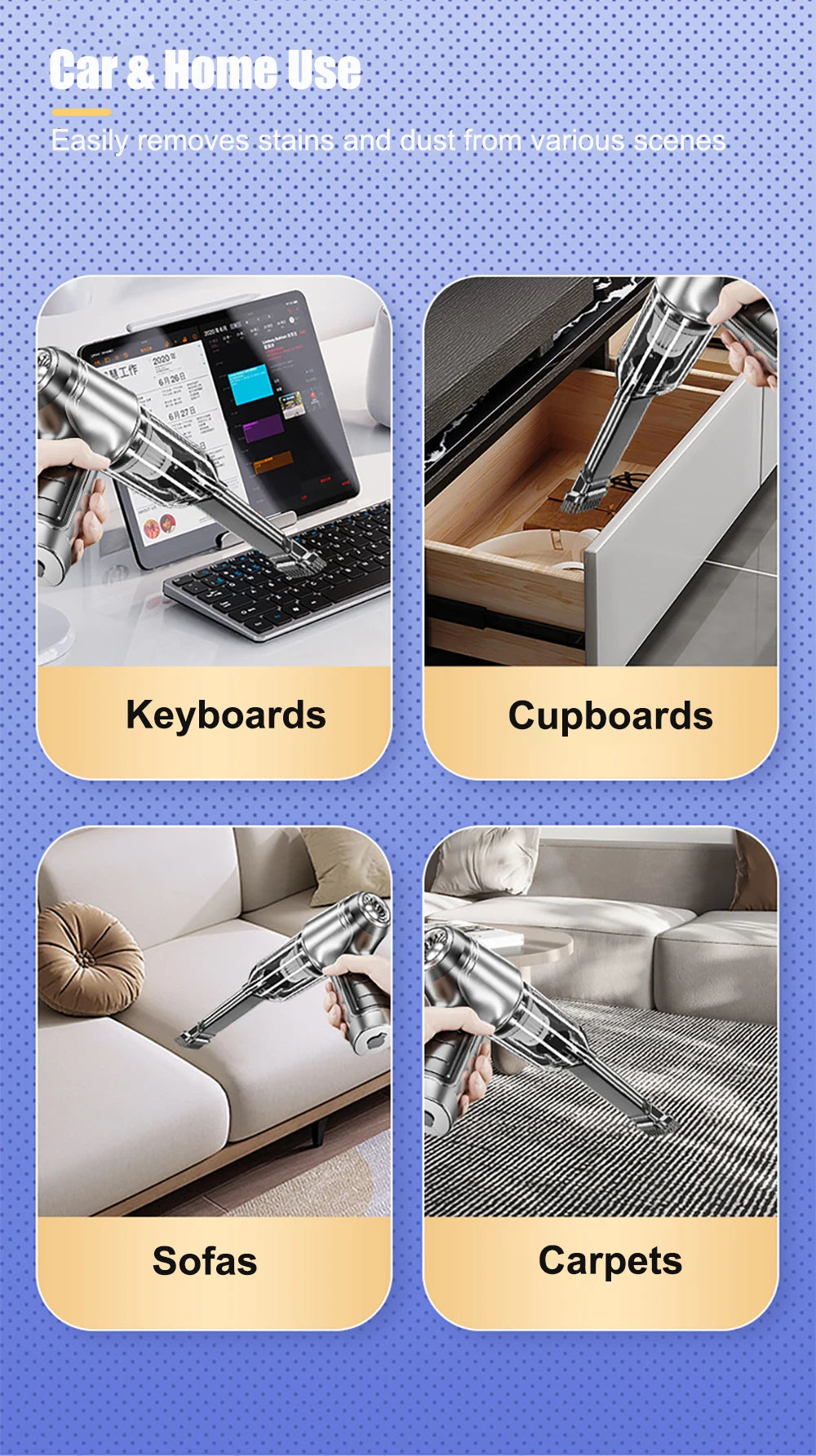 Aspirateur de voiture sans fil Portable 95000PA haute puissance 2 en 1 Mini aspirateur à main souffleur pour voiture maison